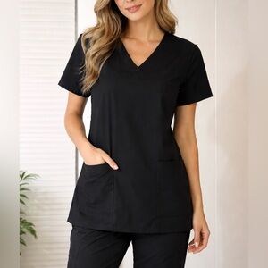 Minty Mint Black Scrub Top Large V Neck Medical Uniform NWT